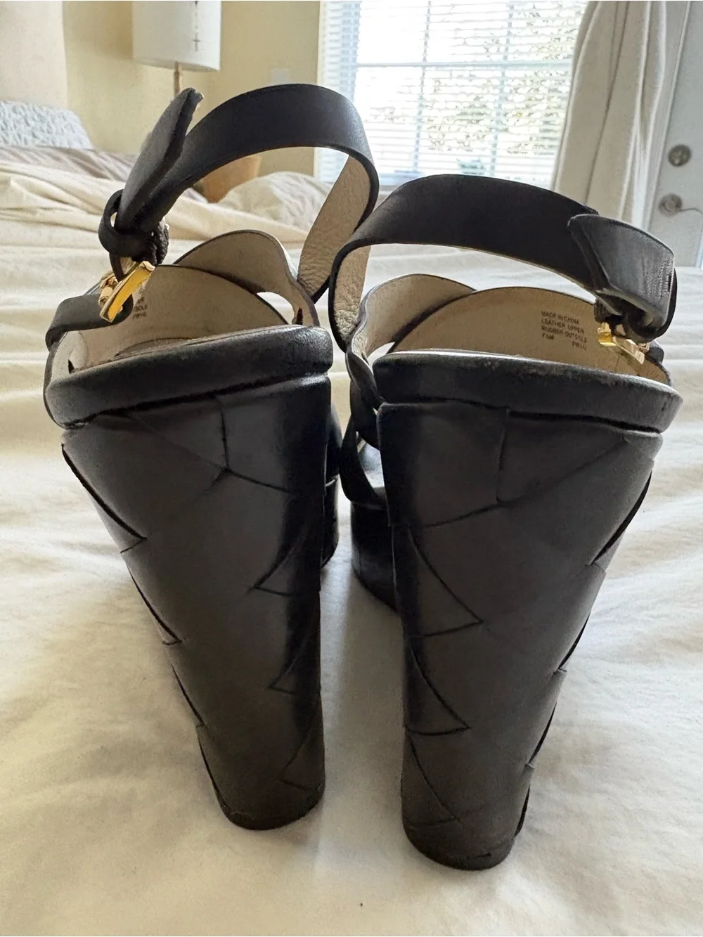 Michael Kors Black Woven Leather Wedge Sandals